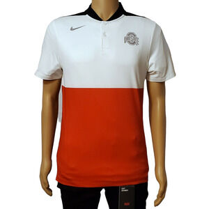 New OHIO STATE Buckeyes Mens Nike button golf Shirt Dri-fit White Red Small $85